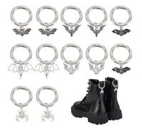 PH PandaHall 12pcs Bat Shoe Charms Gothic Punk Shoe Charms, 6 Styles Black and Silver Bat Pendant Charm Alloy Shoelace Charms with Spring Gate Rings for Shoes Bag Purse DIY Crafts Making