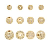 PH PandaHall 12pcs Brass Cubic Zirconia Beads 3 Sizes Micro Pave Cubic Zirconia Round Bead Disco Ball Beads Crystal Spacer Bead for Earring Bracelet Necklace Jewellery Making, Golden, 6.5/8/10mm