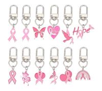 PH PandaHall 12pcs Breast Cancer Awareness Keychain 12 Styles Pink Ribbon Keychain Heart Butterfly Hope Pendant Keychains Enamel Awareness Charms Bulk for Women Breast Cancer Support Gifts Party Favor