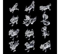 PH PandaHall 12pcs Chinese Zodiac Figurines Glass Crystal Animals Statue Clear Zodiac Decor Snake Horse Monkey Dog Pig Figures for Gifts Home Office Desktop Feng Shui Decoration Souvenirs New Year