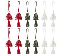 PH PandaHall 12pcs Christmas Ornament 3 Colors Macrame Christmas Tree Hanging Ornaments Xmas Knitted Decorations Boho Handmade Ornament for Xmas Holiday Home Party Decor Wall Hanging Supplies