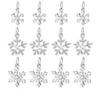 PH PandaHall 12pcs Christmas Snowflake Charms 3 Style Brass Cubic Zirconia Snowflake Charm Pendants Rhinestone Snowflakes Dangle Charms for Winter Necklace Earring Jewelry Making DIY Craft, Platinum