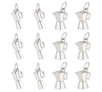 PH PandaHall 12PCS Coffee Pot Charms 2 Styles Coffee Maker Pendants 3D Moka Pot Dangle Charm Platinum Stovetop Espresso Maker pendants for Women Bracelet Necklace DIY Craft Jewellery Making Keychain