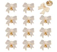 PH PandaHall 12pcs Crystal Bow Brooch Pin Sparkly Bowkont Brooches Rhinestone Bow Brooches Golden Rhinestone Brooch Bowkont Shape Lapel Pin Backs for Women Backpack Clothes Wedding Accessories
