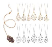 PH PandaHall 12pcs Crystal Holder Necklace 3 Size Crystal Stone Holder Adjustable Empty Gemstone Cage Pendant Replacement Crystal Pendant Necklaces for Wedding Women Men DIY Jewellery, Golden/Platinum
