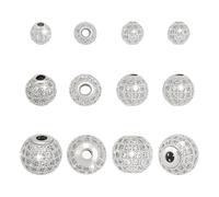 PH PandaHall 12pcs Cubic Zirconia Beads 3 Sizes Micro Pave Cubic Zirconia Brass Bead Disco Ball Beads Crystal Round Spacer Bead for Earring Bracelet Necklace Jewellery Making, Platinum, 6.5/8/10mm