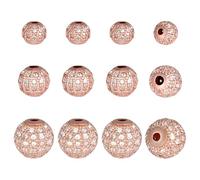 PH PandaHall 12PCS Cubic Zirconia Beads 6/8/10mm Round Clear Crystal Bead Gold Rose CZ Micro Pave Spacer Beads Rhinestone Disco Ball Spacers for Earring Bracelet Necklace DIY Jewellery Making