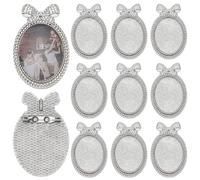 PH PandaHall 12pcs DIY Cabochon Brooch for Jewelry Making, 40x30mm Vintage Oval Bowknot Brooches Antique Silver Photo Brooch Blank Bezel Memorial Photo Pins for Jewelry Making Wedding Party Women