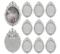 PH PandaHall 12pcs DIY Cabochon Brooch for Jewelry Making, 40x30mm Vintage Oval Crown Brooches Antique Silver Photo Brooch Blank Bezel Memorial Photo Pins for Jewelry Making Wedding Party Women