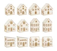 PH PandaHall 12pcs DIY Christmas Village Sets Unfinished Wooden Houses for Crafts, 6 Styles Mini Unassembled House for Indoor Room Landscape Holiday Party Desktop Decoration