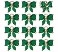 PH PandaHall 12pcs Green Crystal Bowknot Pendants Bow Glass Pendants Bowknot Charms Small Bow Dangle Jewellery Charms with Loop for DIY Necklace Earrings Bracelets Jewellery Making, 10x12x4mm