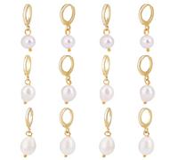 PH PandaHall 12pcs Natural Pearl Earrings with 18k Gold Small Hoop 3 Styles Pearl Drop Dangle Earrings Gold Hoop Earrings Dangle Small Huggie Hoop Earrings for Women