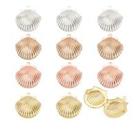 PH PandaHall 12pcs Shell Locket Charms 3 Colors Photo Frame Charms Memorial Collection Charms Brass Locket Charms Pendants for Summer DIY Necklace Jewelry Bracelet Jewelry Keychain Making, Brass, No