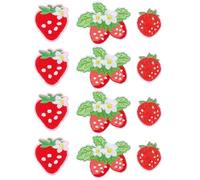 PH PandaHall 12Pcs Strawberry Iron on Patches Fruit Sew on Patches, 3 Styles Cute Red Embroidered Applique Decorative Repair Patch for Sewing Clothes Jacket Jeans Backpack Hat