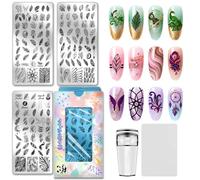 PH PandaHall 137 Patterns Feather Nail Stamping Plate, 3pcs Peacock Bird Feathers Nail Art Templates Dreamcatcher Nails Art Stencils Manicure Stamper Plates for Women Print Manicures Salon Design