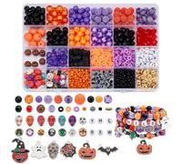 PH PandaHall 1370pcs Halloween Beads for Bracelet, 24 Styles Pumpkin Skull Beads Letter Clay Heishi Bead Ghost Spider Charms for Jewellery Making DIY Craft Necklace Decor