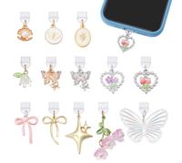 PH PandaHall 13pcs Charms for Kindle, Butterfly Star Bow Flower Charms Compatible with Kindle and Phone Type C Charging Ports Phone Dust Plugs Pendants for Phones Decoration Dustproof