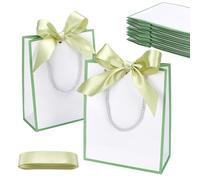 PH PandaHall 14 Pack Green Paper Gift Bags with Handles 3.2x7 inch Small Paper Gift Bags with Decorative Ribbon for Wedding Bridal Shower Birthday Party Christmas Decorations