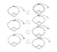 PH PandaHall 14 Sets Bracelet Bezel Settings, 304 Stainless Steel Bezel Bracelets Blank Tray Bangles with16mm Flat Round Clear Glass Cabochons for DIY Craft Jewellery Making