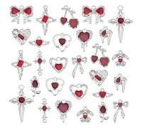 PH PandaHall 14 Styles Gothic Halloween Charms 28pcs Red Heart Charm Cross Enamel Dangle Pendant Punk Flower Bow Charms for Jewellery Making Necklaces Earring DIY Crafts Supplies