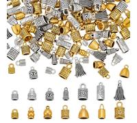 PH PandaHall 14 Styles Metal Cord Ends Caps 140pcs Tibetan Leather Cord End Glue in Barrel End Caps Cord Terminator for Kumihimo Bracelet Necklace Crafts Jewelry Making, Antique Silver/Antique Golden