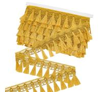 PH PandaHall 14 Yards Tassel Fringe Trim, 2-1/4 Inch Golden Tassel Trim Tassel Ribbon Sewing Lace Fabric Trims Crochet Lace Ribbon for Curtain Dress Clothes Home Decor DIY Crafts