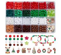 PH PandaHall 1400pcs+ Christmas Beads Santa Claus Wreath Charms Christmas Tree Elk Charm Red Green White Beads Round Star Bead for Xmas Bracelet Necklace Making DIY Crafts
