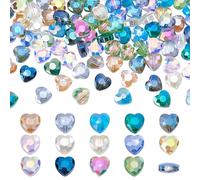 PH PandaHall 140pcs 14 Colours Faceted Glass Beads Clear Heart Beads Glittery Glass Spacers Rainbow Plated Cute Craft Bead for Bracelet Necklace Jewellery Making Hanging Decorations, 8x8x4mm