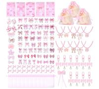 PH PandaHall 140pcs Pink Bow Party Favors Coquette Bows Gift Bags Bow Tie Charms Keychain Bowknot Hair Clips Bows Notebook Scrapbook Stickers for Birthday Gender Reveal Party Classroom Guests Gifts
