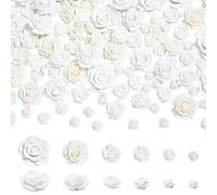 PH PandaHall 140PCS White Rose Cabochons 6 Sizes 3D Flower Cabochon Opaque Flatback Floral Cabochons No Hole Rose Beads for Jewelry Making Phone Case Hair Clip Crafts Scrapbooking, 8/10/12/14/18/22mm
