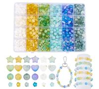 PH PandaHall 1410pcs Acrylic Frosted Beads, 24 Styles Yellow Green Candy Beads Heart Star Flower Round Bead with Gold Foil for Friendship Bracelet Necklace Jewelry Making DIY Craft, 6-10mm