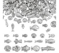PH PandaHall 142pcs 16 Styles Antique Silver Fish Shape Beads, Fish Charms Tibetan Style Spacer Beads Loose Craft Beads for DIY Craft Bracelet Necklace Earring Jewelry Making, Hole: 0.8~1mm