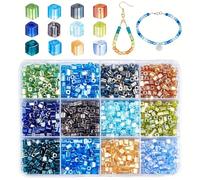 PH PandaHall 1440pcs 12 Colours Glass Tube Beads Kit 3mm Square Cube Crystal Spacer Tube Small Craft Bead for Bracelet Making Earring Jewellery Crafting Supplies DIY Kits Beaded Bejeweled Bedazzling