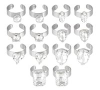 PH PandaHall 14pcs 7 Styles Crystal Knuckle Rings Set, Exaggerated Chunky Large Rhinestone Ring Clear Crystal Waterdrop Stackable Open Rings for Cocktail Jewellery Christmas Birthday Valentine's Day