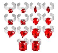 PH PandaHall 14pcs 7 Styles Crystal Knuckle Rings Set, Exaggerated Chunky Large Rhinestone Ring Red Crystal Waterdrop Stackable Open Ring for Cocktail Jewellery Christmas Birthday Valentine's Day Gift