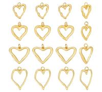 PH PandaHall 14pcs Real 18K Gold Plated Brass Heart Charms Hollow Heart Charms, 4 Styles Love Pendants for Earring Necklace Bracelet Jewellery Making DIY Crafts, 17~25.5mm