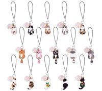 PH PandaHall 15 Styles Cat Phone Charms, Cute Hanging Cat Kawaii Charm | Alloy Enamel Cell Phone Pendants Strap for Mobile Phones Backpack Wallet Keychain Pendant Decoration