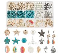 PH PandaHall 15 Styles Oceans Jewellery Making Kit 208pcs Shell Beach Beads Starfish Pendants Tortoise Charms Sea Animal Beads for Summer Seaside Bracelets Earrings DIY Jewellery Making Home Decor