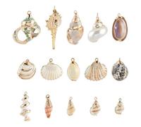 PH PandaHall 15 Styles Sea Shell Pendants Spiral Seashells Charms Ocean Conch Dangle Charms Ocean Life Sea Animal Pendants Summer Beach Links for Jewellery Making Charm Necklace Bracelet Earring
