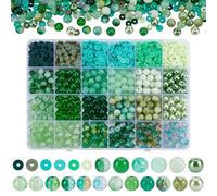 PH PandaHall 1506pcs Green Glass Beads for St. Patrick's Day, 8mm Round Glass Beads Crackle Bead 6x1mm Polymer Clay Bead for Bracelet Necklace Earring Spring Irish Jewellery Making DIY Craft, 24 Style