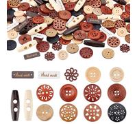 PH PandaHall 150pcs 15 Styles Wooden Buttons Assorted Craft Buttons Sewing Button Round Flower Flat Button for Sewing Knitting Crochet DIY Crafts Decoration Dress 19~40mm Hole: 1.4~6mm
