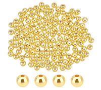 PH PandaHall 150pcs 6mm 18K Gold Plated Beads Long-Lasting Round Smooth Spacer Bead Seamless Loose Ball Beads for Summer Hawaii Stackable Necklace, Bracelet, Earring Making