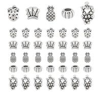 PH PandaHall 150pcs Antique Silver Fruit Beads 5 Styles Tibetan Styles Beads Pineapple Spacer Bead Strawberry Loose Beads Rondelle European Beads with 4-5mm Hole for Jewellery Making Bracelet Necklace