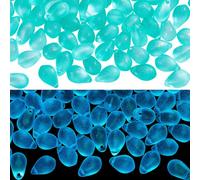 PH PandaHall 150Pcs Glow in The Dark Bead UV Glow Beads Fishing, 9x6mm Turquoise Glass Teardrop Bead Transparent Frosted Beads Luminous Blue Light in The Dark for Jewellery Making DIY Crafts