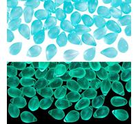 PH PandaHall 150Pcs Glow in The Dark Beads UV Glow Bead Fishing, 9x6mm Pale Turquoise Glass Teardrop Beads Frosted Bead Luminous Green Light in The Dark for Jewellery Making DIY Crafts