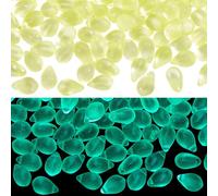 PH PandaHall 150Pcs Glow in The Dark Beads UV Glow Bead Fishing, 9x6mm Yellow Glass Teardrop Beads Transparent Frosted Bead Luminous Green Light in The Dark for Jewellery Making DIY Crafts