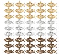 PH PandaHall 150pcs Jesus Fish Charms 3 Colours Antique Alloy Pendant Christian Fish Pendants Charm Beads for Easter Eid Mubarak Ramadan Bracelet Necklace Keychain Jewellery Making
