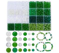 PH PandaHall 1544pcs Green Glass Beads 4/6/8mm St. Patrick's Day Round Beads White Clear Loose Bead Frosted Bead for Friendship Bracelet Necklace Jewellery Making DIY Craft Spring Decoration