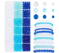 PH PandaHall 1590pcs Blue Crystal Beads for Jewellery Making, 4/6/8mm Clear Craft Bead Faceted Rondelle Beads for Summer Beach Bracelet Necklace Earring and DIY Craft
