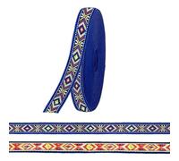 PH PandaHall 15m Rhombus Jacquard Ribbon 17mm Wide Ethnic Woven Jacquard Trim Blue Embroidered Ribbon Vintage Sewing Webbing Ribbons Retro Arrow Pattern Straps for Sewing Crafting Clothing